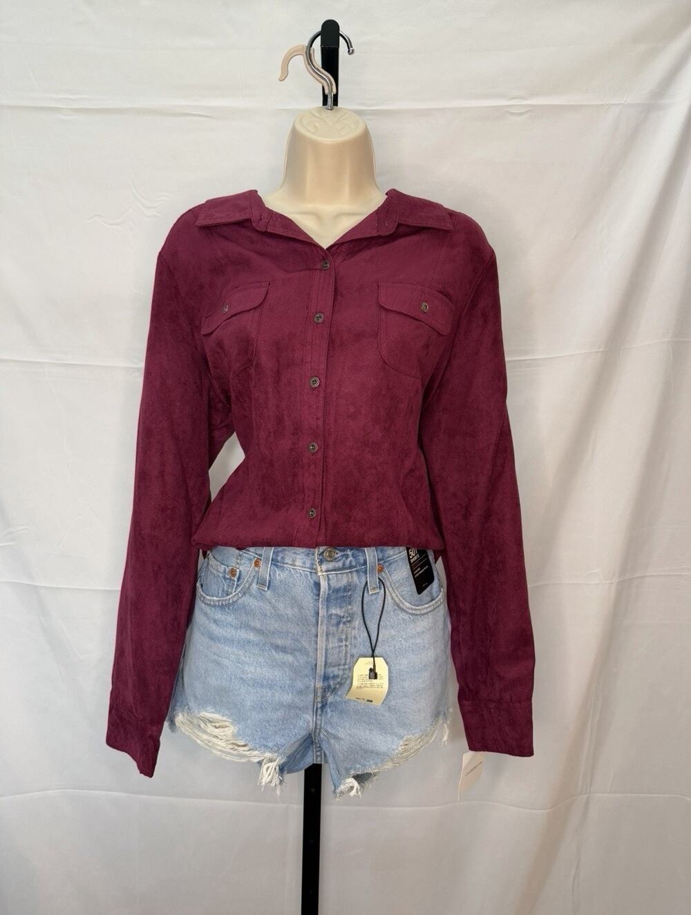 Croft & Barrow Maroon Faux Suede Long Sleeve Button Up Shirt Sz XL NWT
